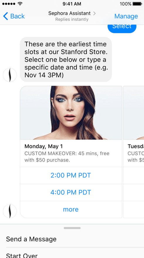 Chatbot example Sephora